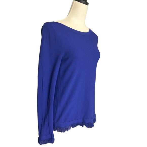 Ann Taylor Purple Knit Sweater Long Sleeve Fringe Cuff Hem Viscose Pullover M - Picture 2 of 6